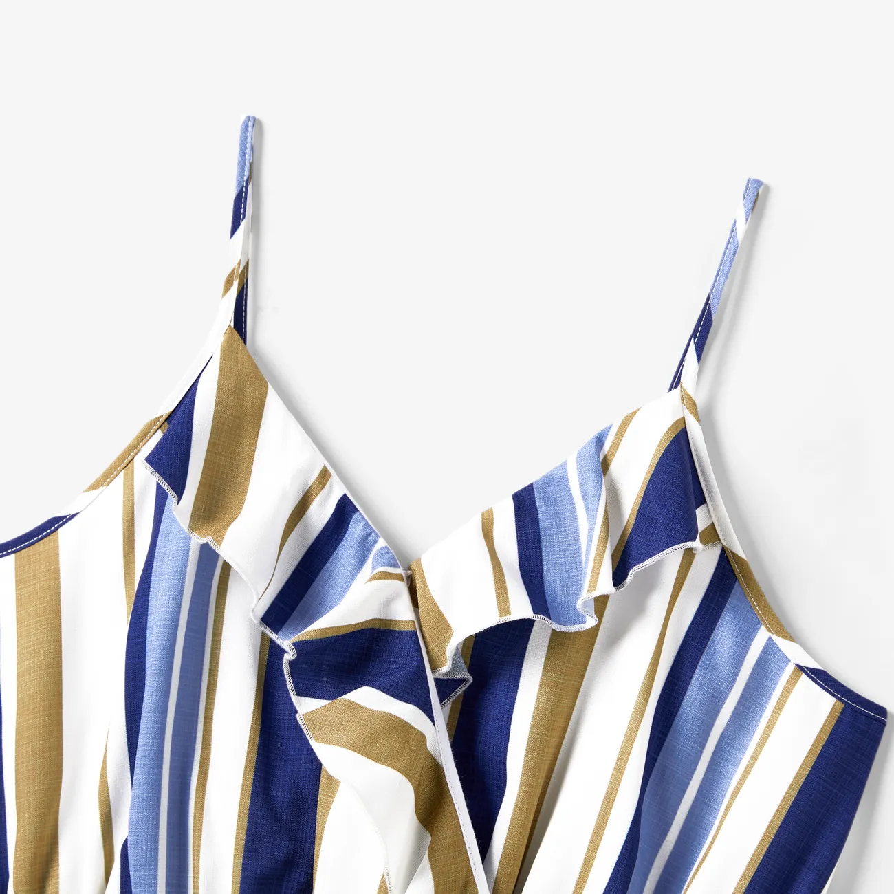 Family Matching Vertical Stripe Shirt and Overlap Flutter Trim Bow Decor Ruffle Hem Dress Sets MultiColour big image 1