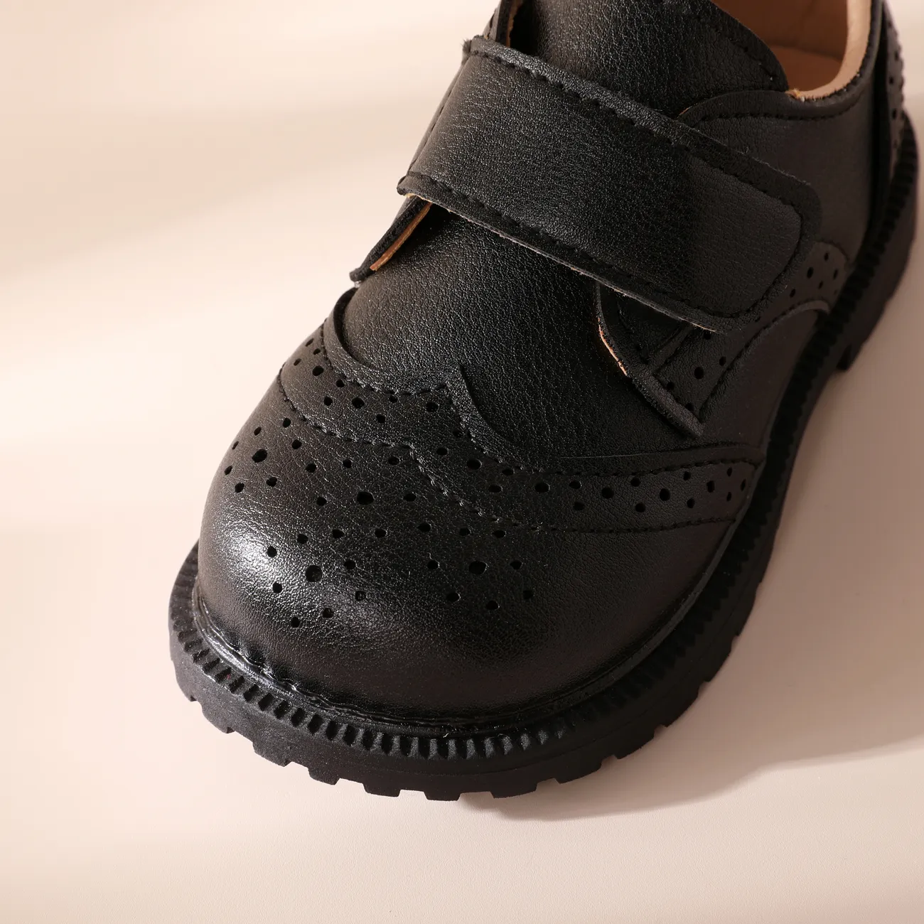 طفل صغير / أطفال فتاة / فتى عارضة الصلبة الفيلكرو أحذية جلدية أسود big image 1