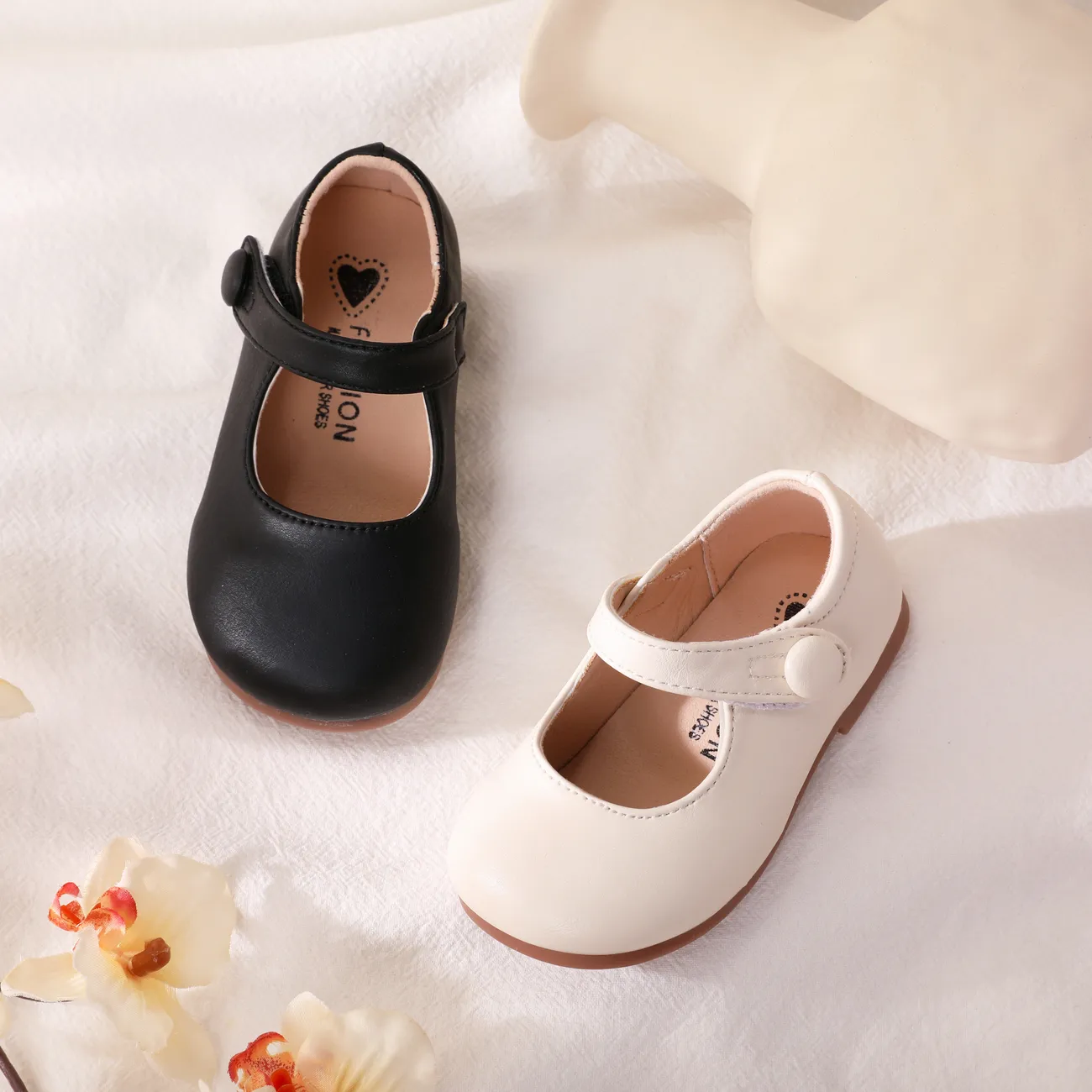طفل صغير / أطفال فتاة بلون أساسي نمط أحذية جلدية فيلكرو أسود big image 1