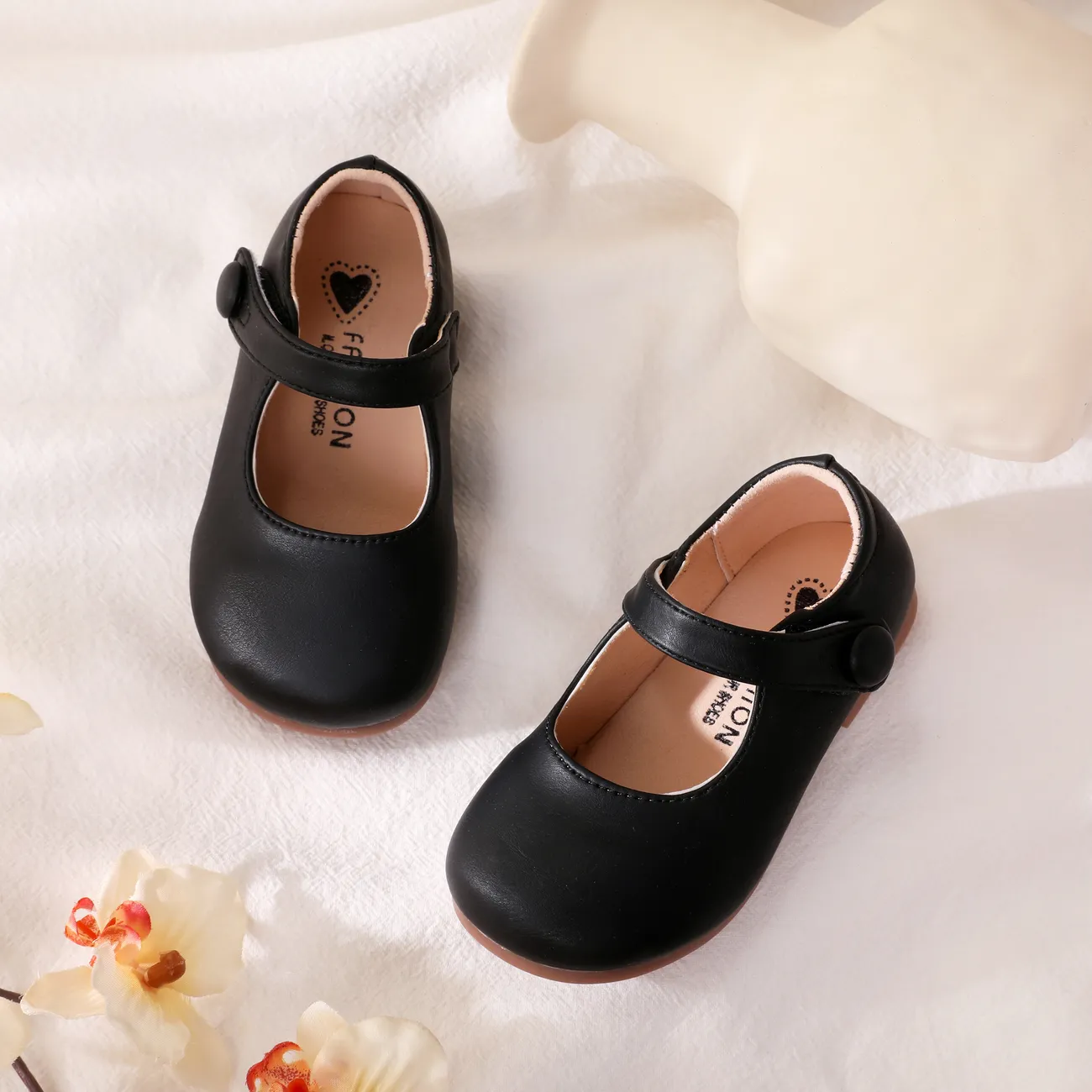 طفل صغير / أطفال فتاة بلون أساسي نمط أحذية جلدية فيلكرو أسود big image 1