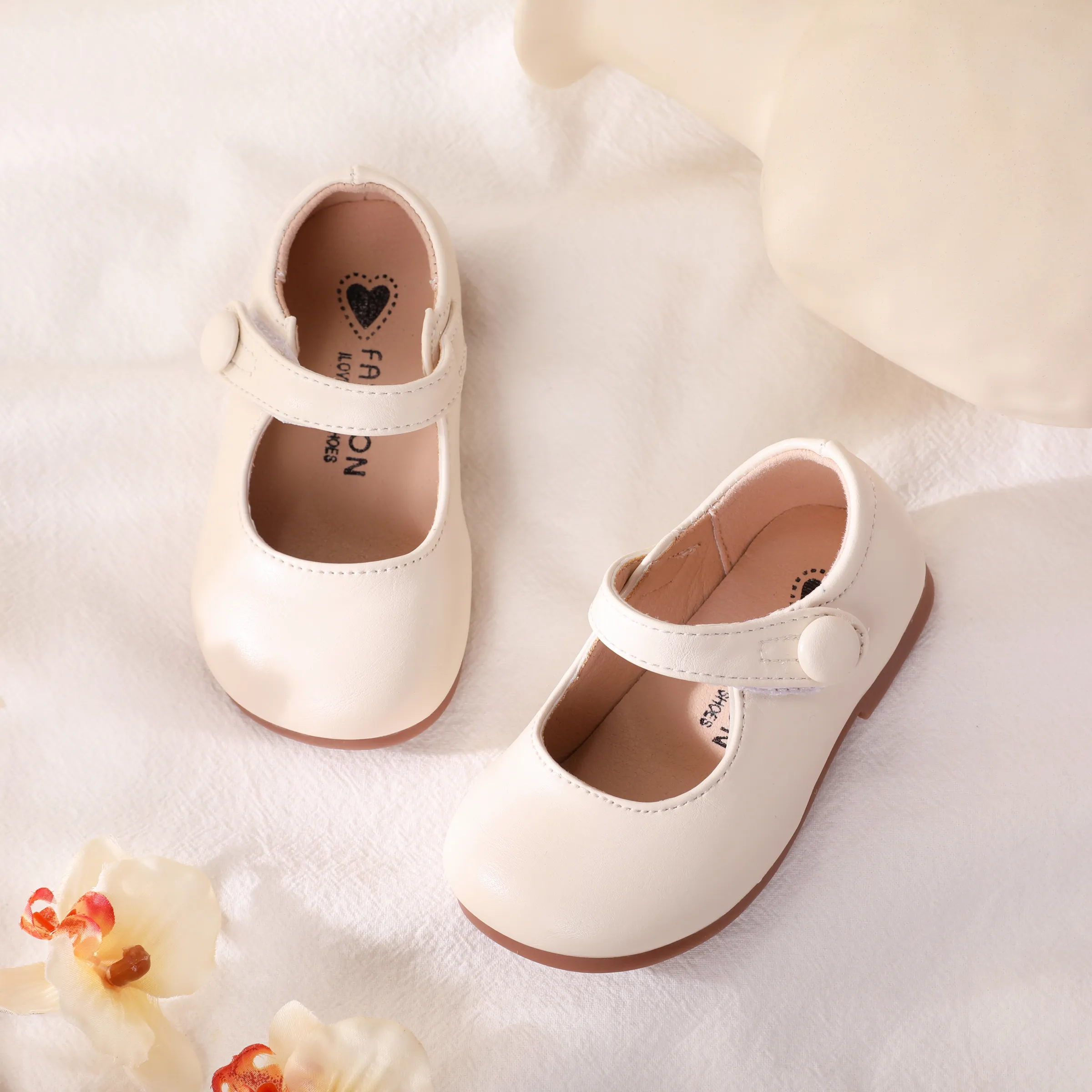 Bambino piccolo Bambini Ragazza Essenziale Tinta unita Scarpe in pelle Bianco Crema