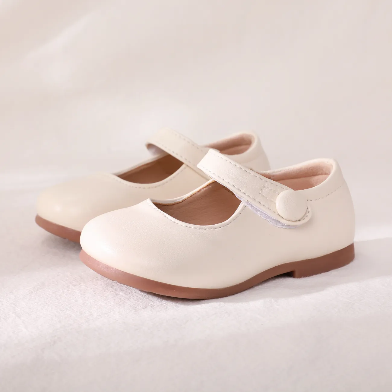 Toddler/Kids Girl Solid Color Basic Style Velcro Leather Shoes Creamy White big image 1