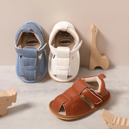 Bebê menina / menino básico sólido cor Velcro prewalker sapatos sandálias