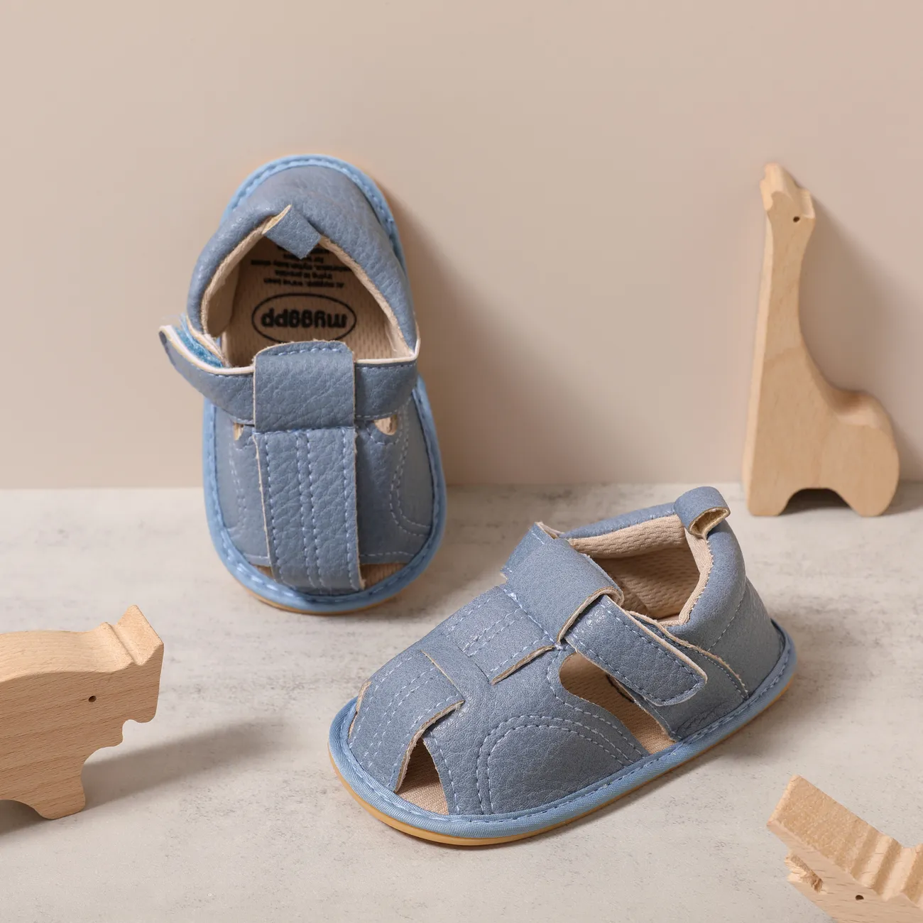Baby Girl/Boy Basic Solid Color Velcro Prewalker Shoes Sandals Blue big image 1
