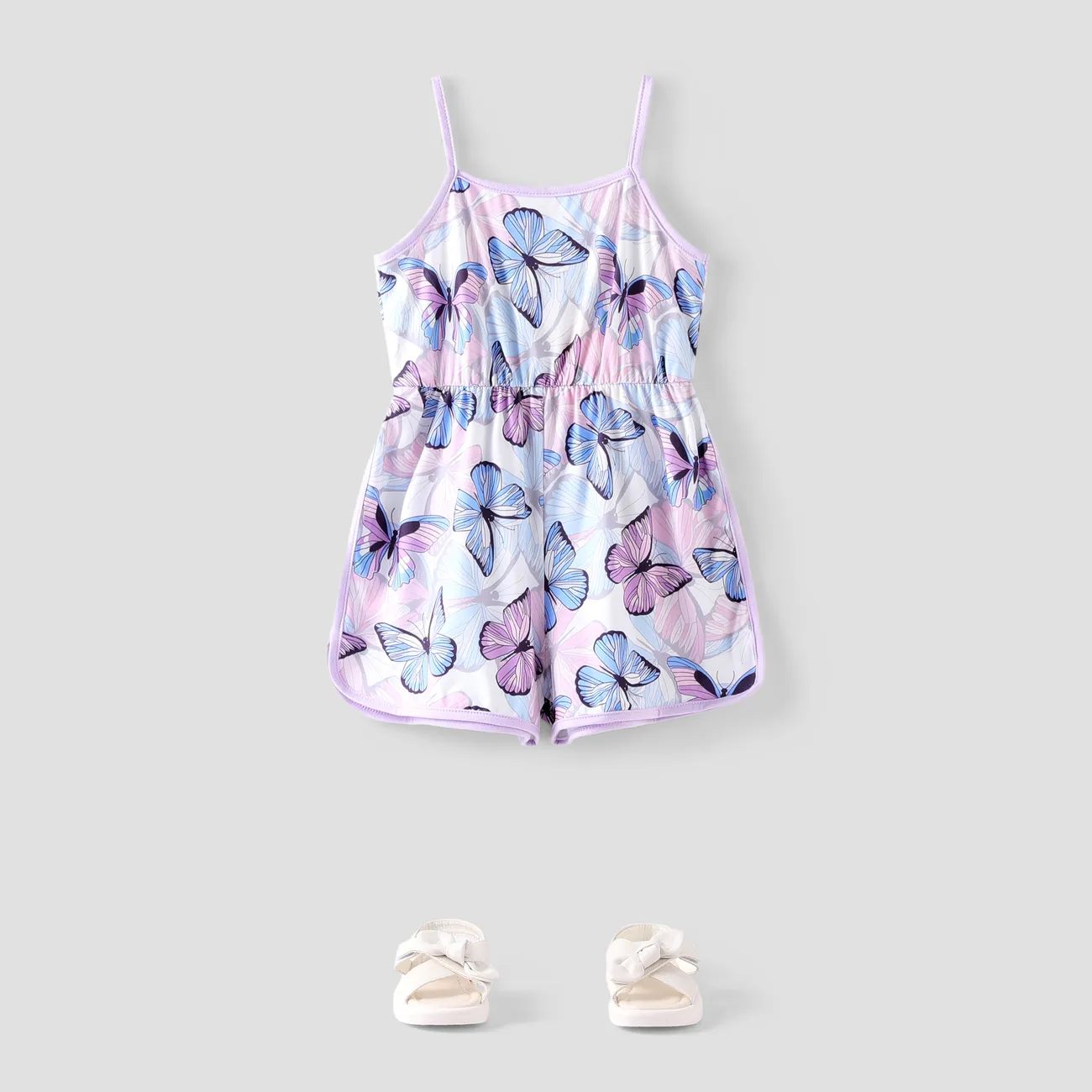 Toddler Girl Butterfly Print Cami Rompers Light Purple big image 1
