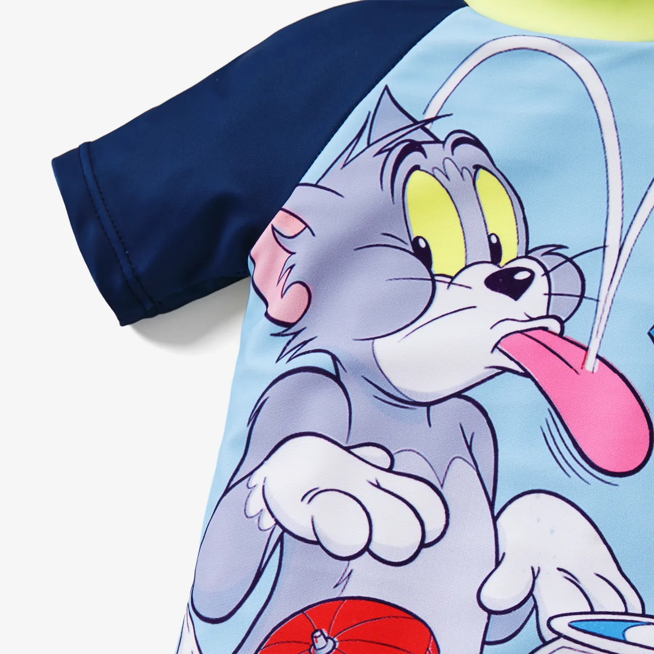 Tom and Jerry رجالي سحّاب طفولي قط ملابس سباحة كتلة اللون big image 1