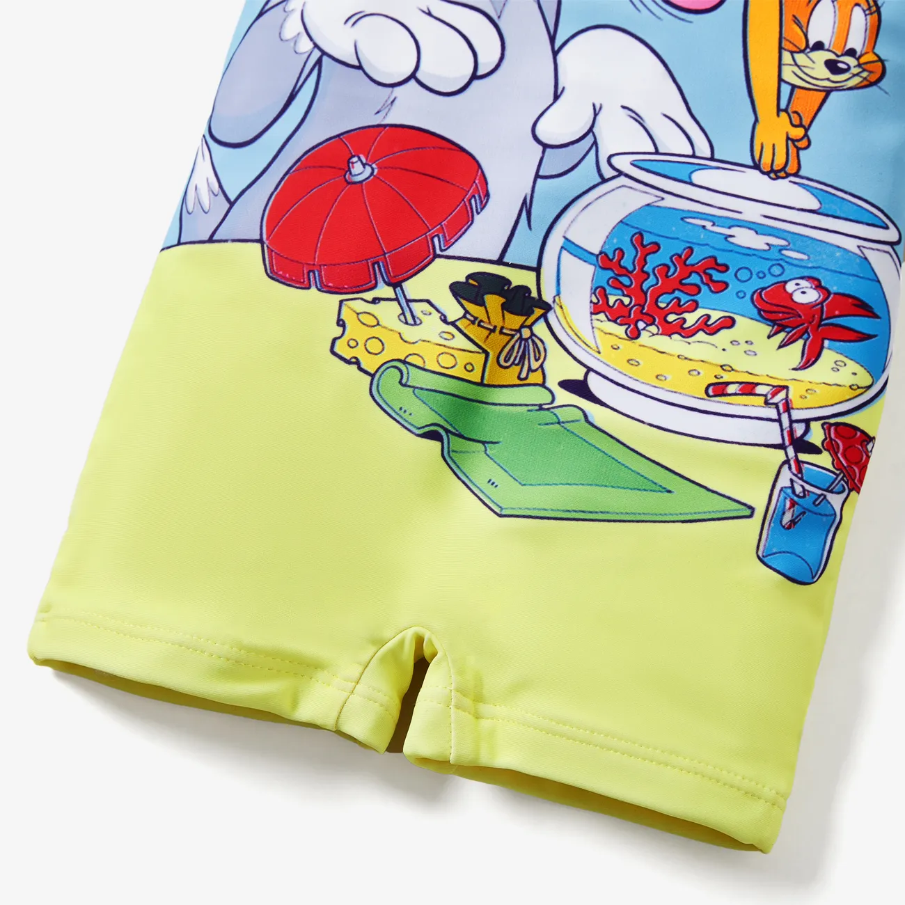 Tom and Jerry رجالي سحّاب طفولي قط ملابس سباحة كتلة اللون big image 1