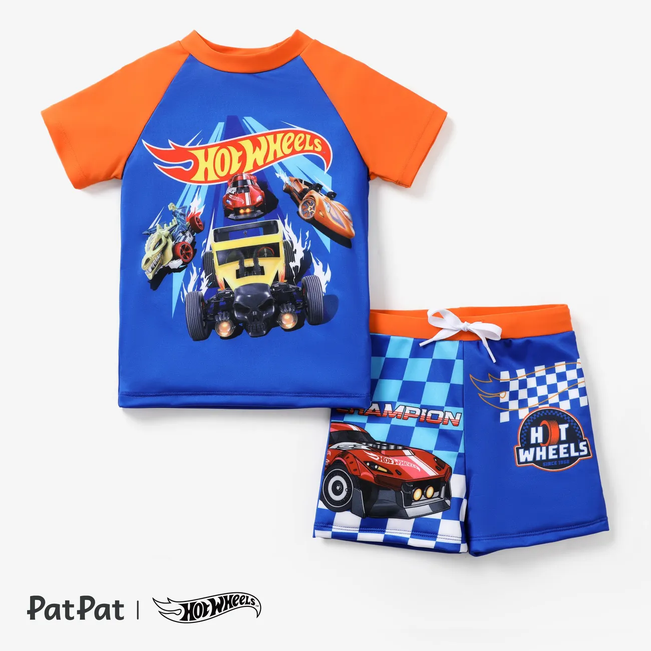 Hot Wheels 2pcs Toddler/Kid Boy Grid Print Swimming suit
 Blue big image 1
