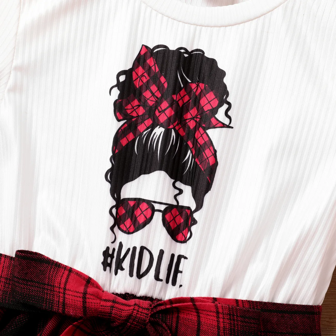  2pcs Kid Girl's Casual Grid/Houndstooth Asymmetrical Hemline Dress  Red big image 1