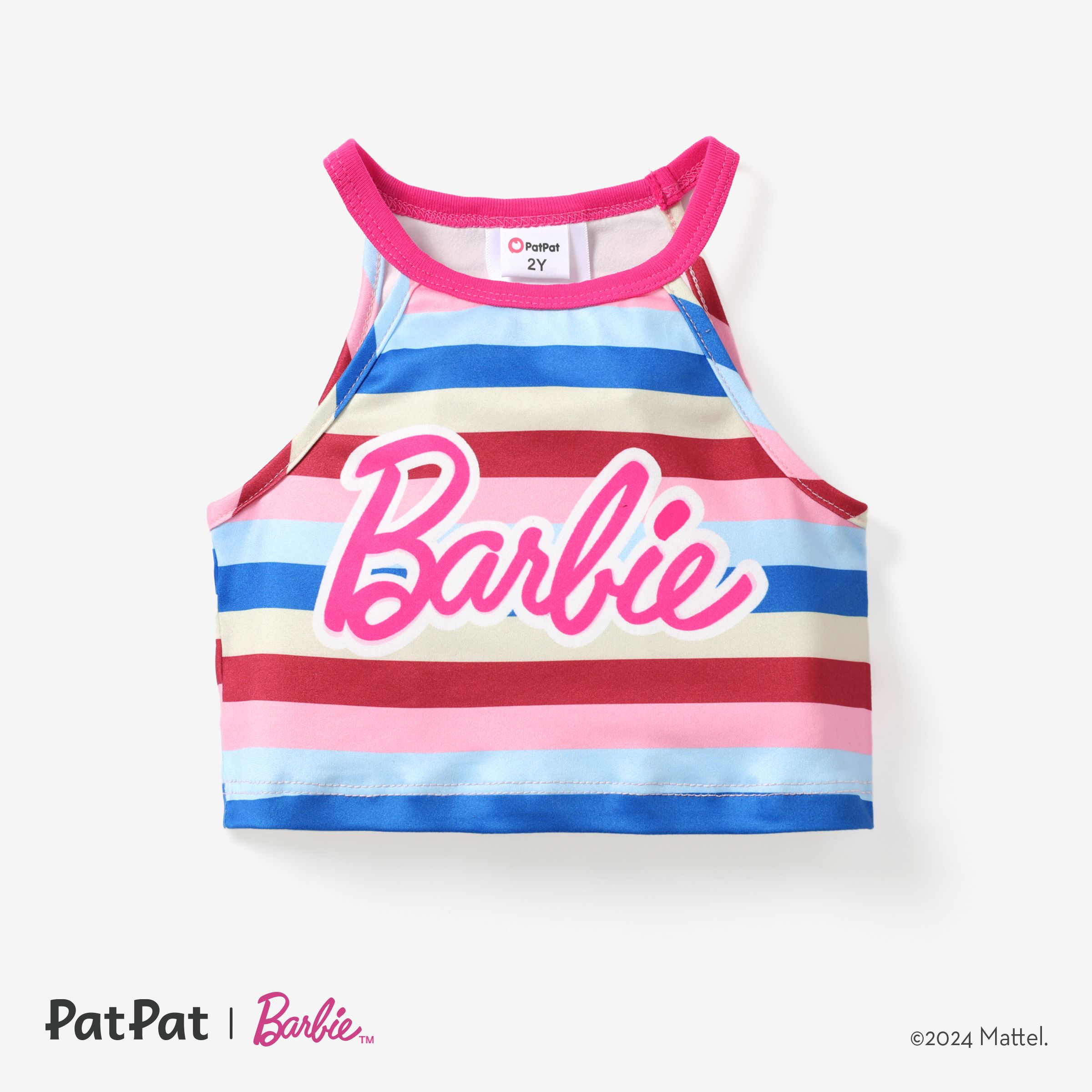 Barbie 1pc Toddler/Kids Girls Character Striped Toddler Tank top/denim shorts