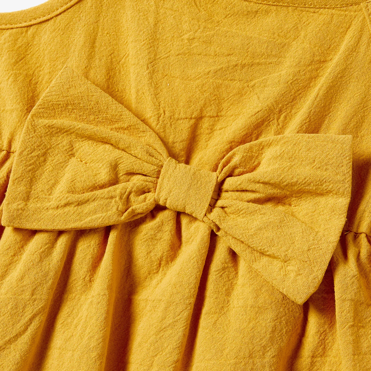 Family Matching Raglan Sleeves T-shirt or Shirred Strap Dress with Button & Pocket Sets Yellow big image 1