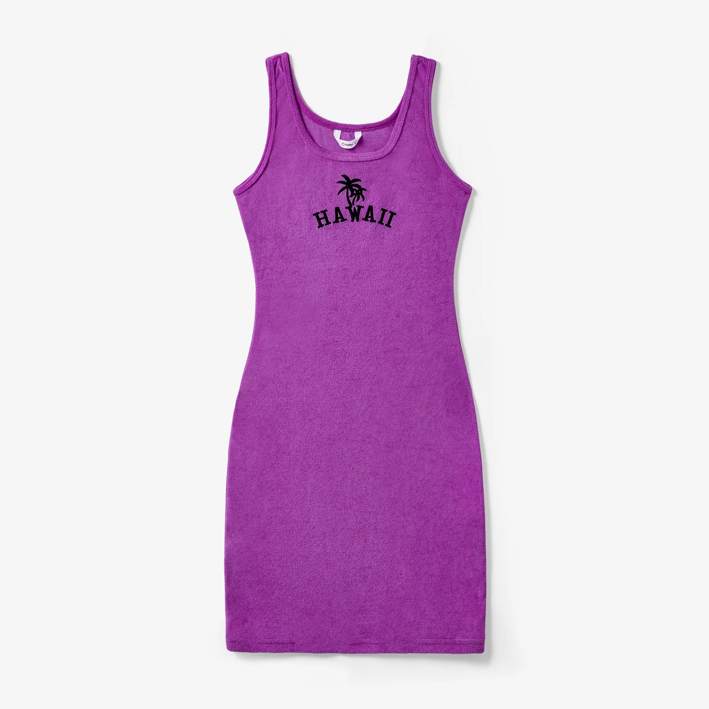 Mommy And Me Purple Embroidery Terry Tank Body-con Dresses