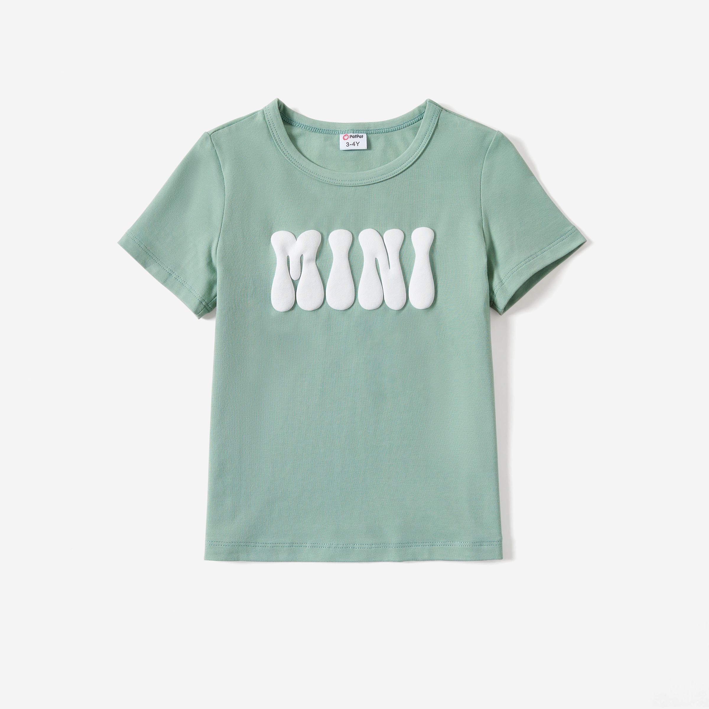 Family Matching Solid Color 3D Cute Letter Cotton T-shirt