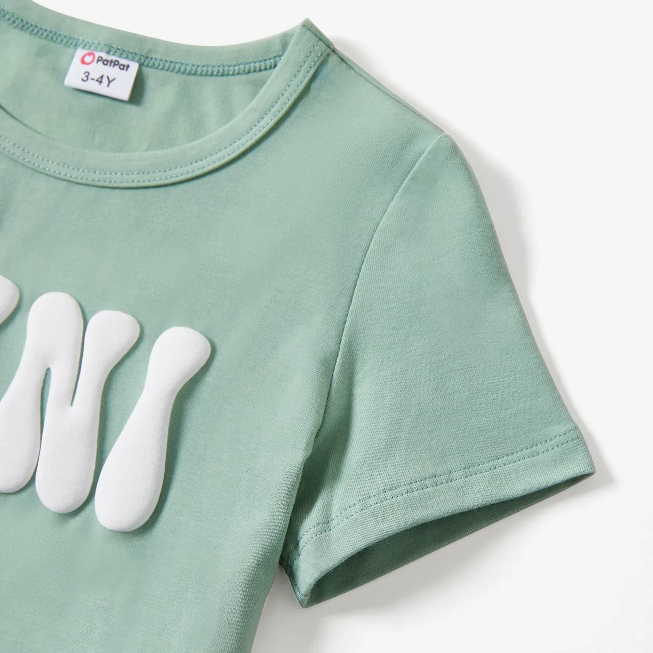 Family Matching Solid Color 3D Cute Letter Cotton T-shirt Color block big image 1