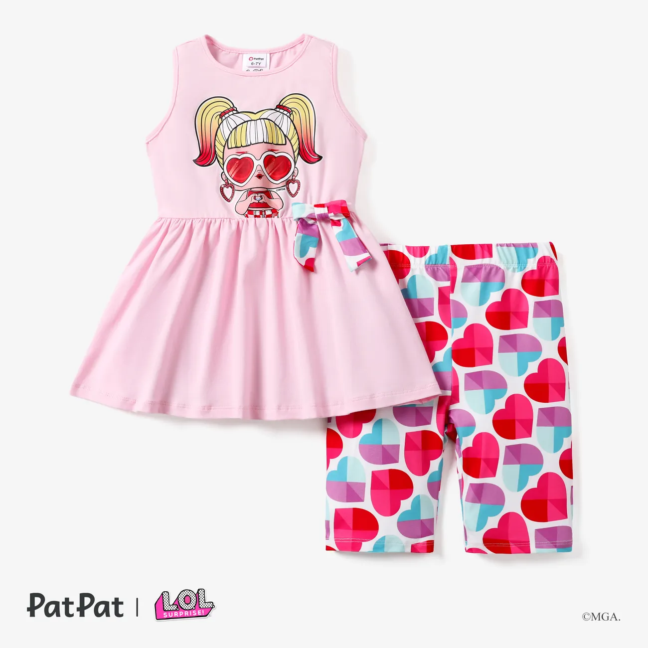 L.O.L. SURPRISE! 2pcs Toddler/Kid Girl Bowknot Design Sleeveless Tee and Shorts Set Pink big image 1