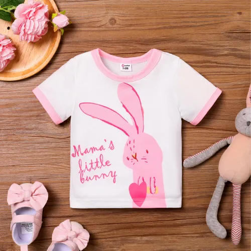 T-shirt lapin enfantin de Pâques pour bébé fille - 1 pièce, mélange de polyester