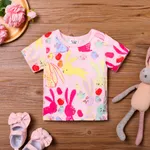 Pascua Bebé Chica Conejo Infantil Manga corta Camiseta Rosado
