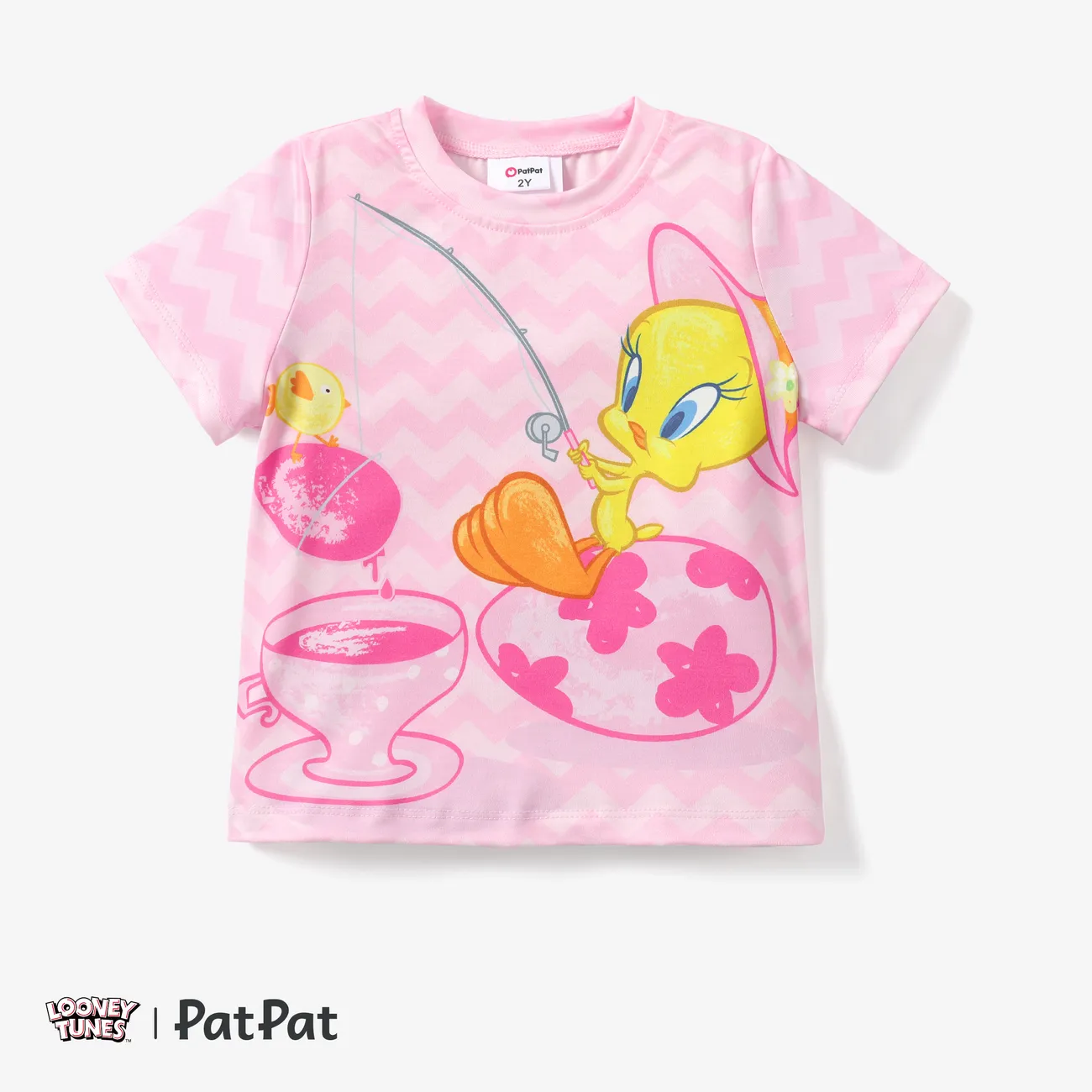 Looney Tunes Páscoa Criança Unissexo Infantil Manga curta T-shirts Rosa big image 1