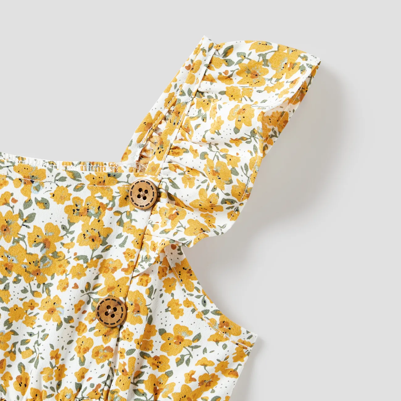 Family Matching Raglan Sleeves Tee and Ditsy Floral Ruffle Trim Strap Dress Sets Yellow big image 1