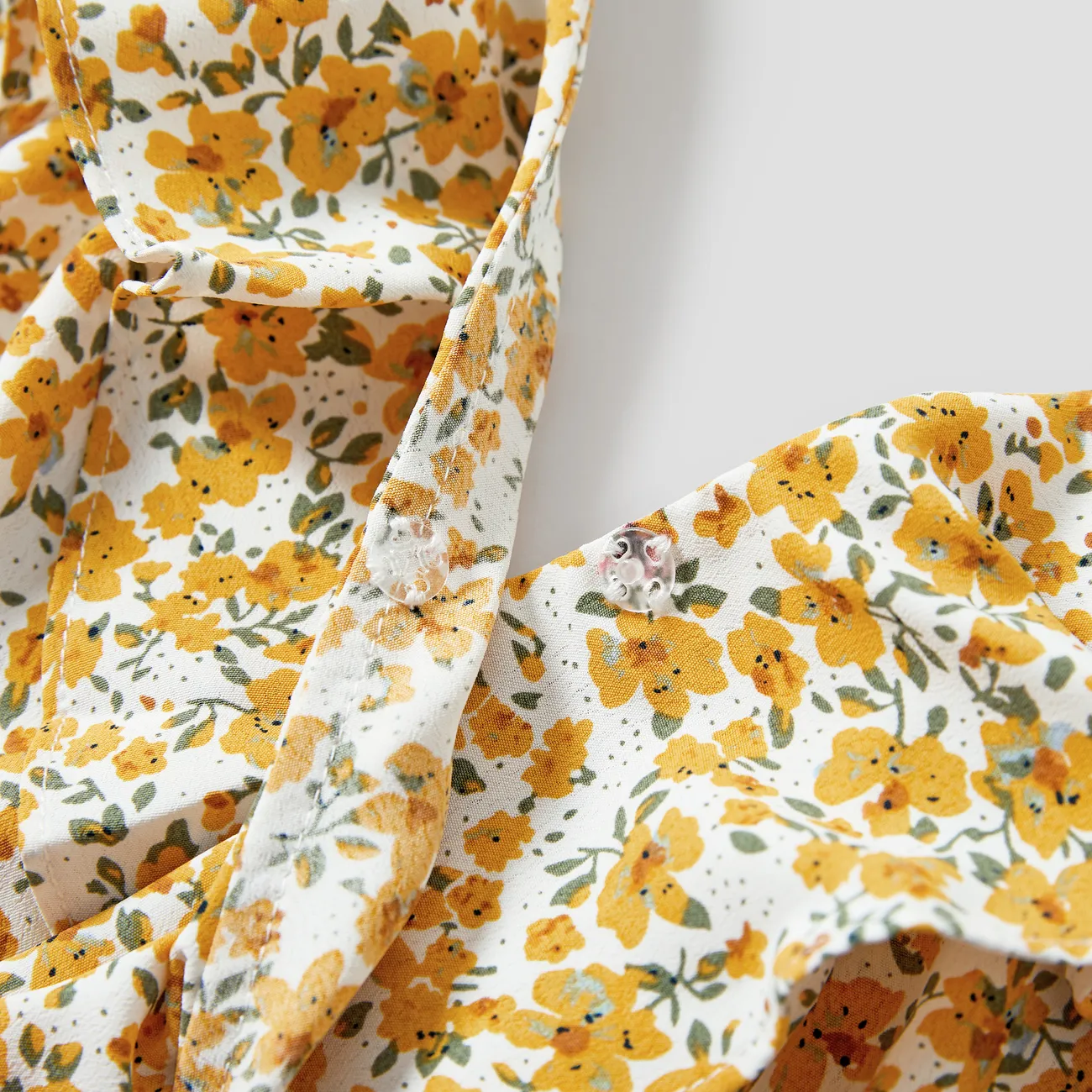 Family Matching Raglan Sleeves Tee and Ditsy Floral Ruffle Trim Strap Dress Sets Yellow big image 1