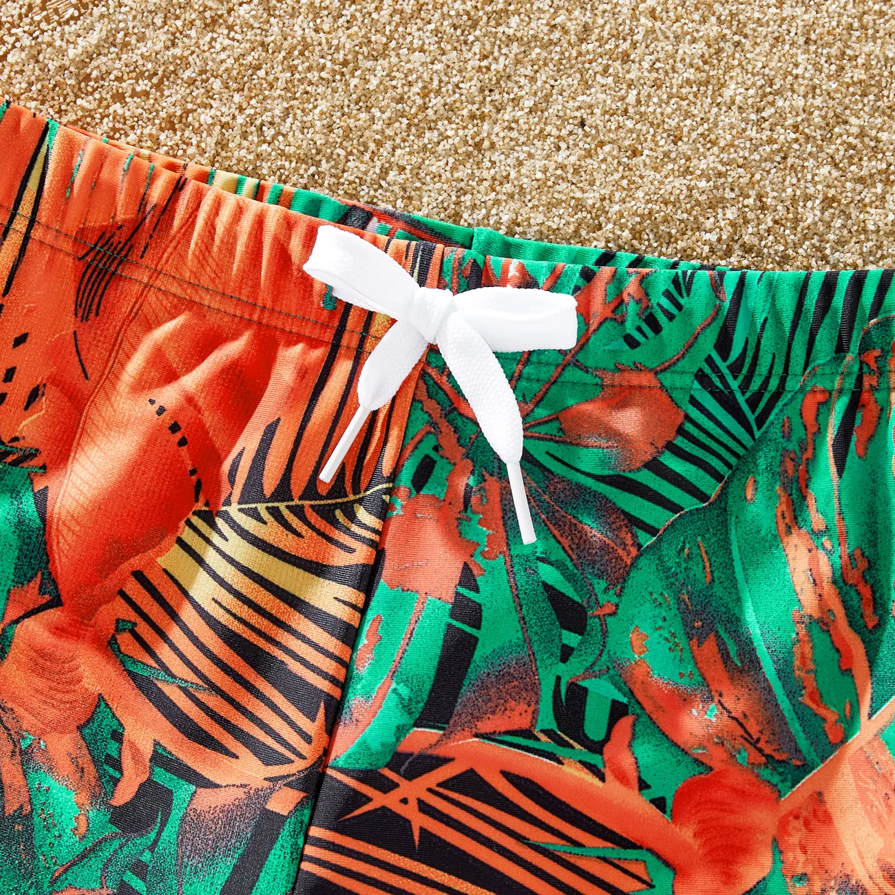 Family Matching Tropical Leaf Printed One-Piece Swimwear or Drawstring Swim Trunks Green big image 1