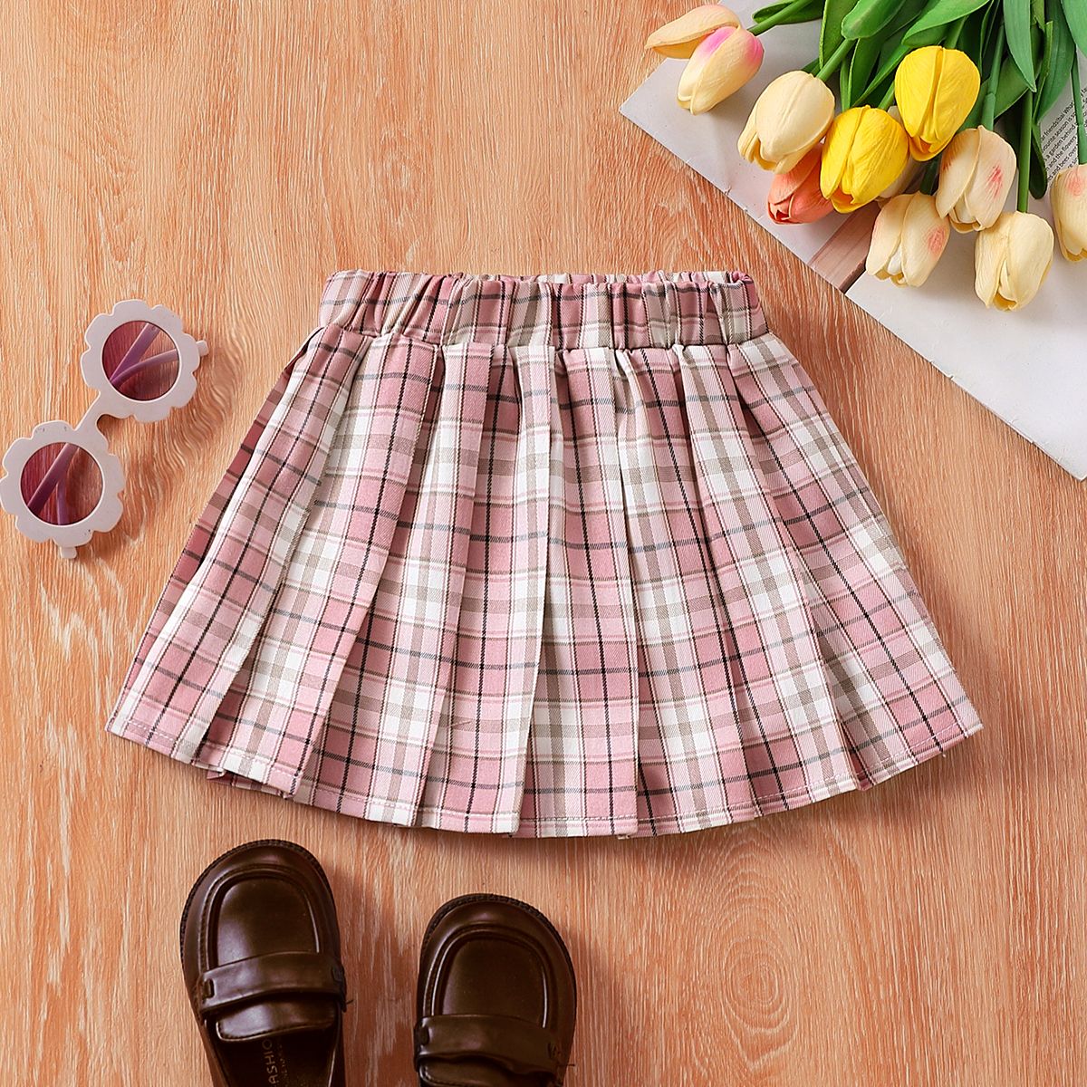 Toddler Girl Pleated Grid/Houndstooth School Skirt Dress