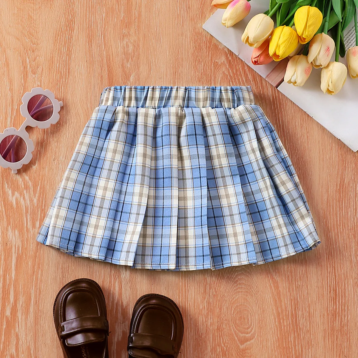 Toddler Girl Pleated Grid/Houndstooth School Skirt Dress