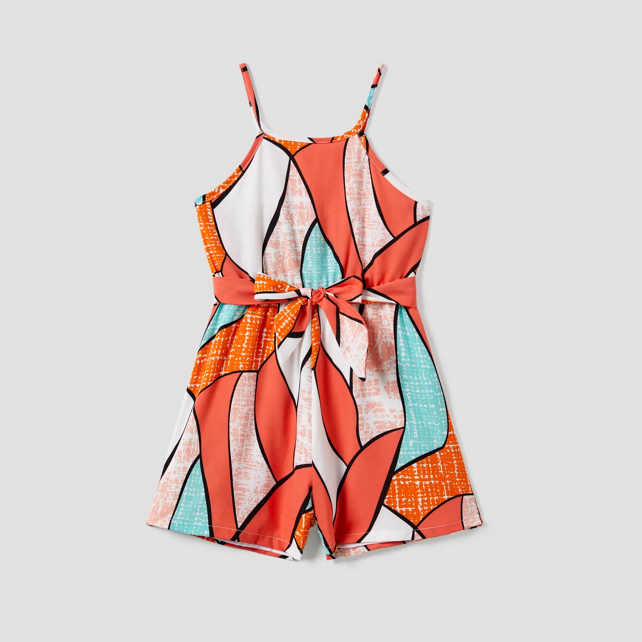 Mommy and Me Geometrical Pattern Belted Strap Romper Multi-color big image 1
