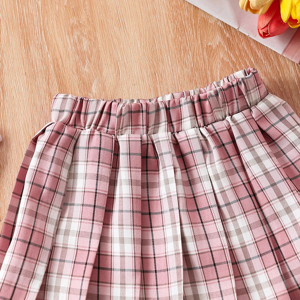 Toddler Girl Pleated Grid/Houndstooth School Skirt Dress  Pink big image 1
