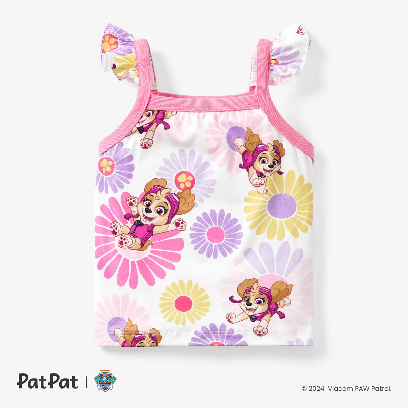 PAW Patrol 1pc Toddler Girls Character Floral Ruffled Camisole/Tank Top
 White big image 1