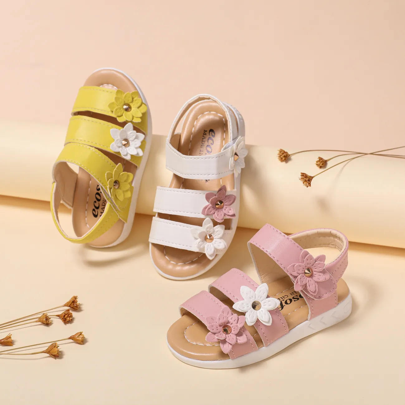 Toddler/Kids Girl Casual 3D Hyper-Tactile Floral Pattern Velcro Sandals White big image 1