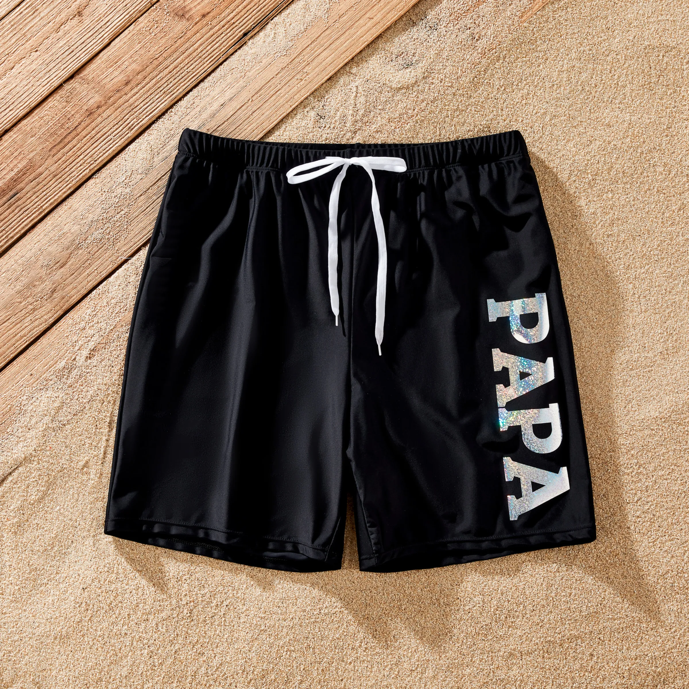 

Family Matching Drawstring Swim Trunks or Cut Out Metallic Drawstring Front Strap Swimsuit