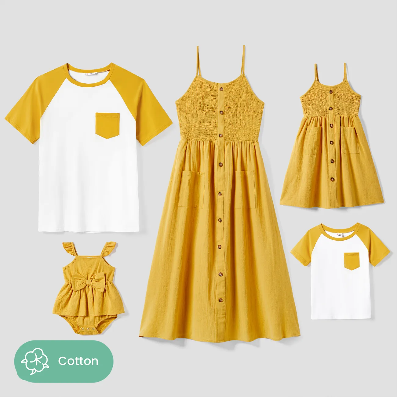 Dia da Mãe Look de família Manga cava Conjuntos de roupa para a família Conjuntos Amarelo big image 1
