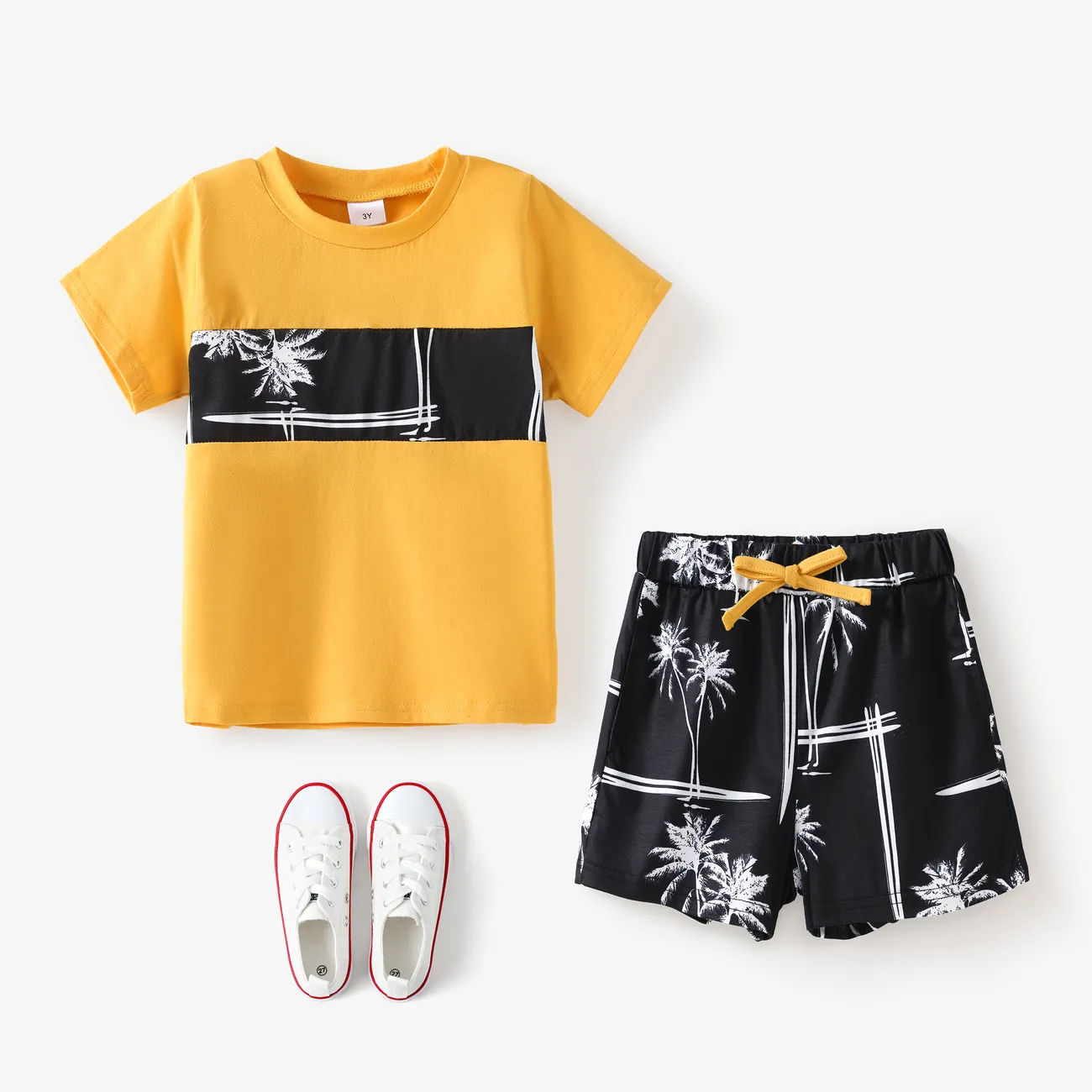 2 unidades Criança Menino Costuras de tecido Básico Plantas e flores tropicais conjuntos de camisetas Amarelo big image 1