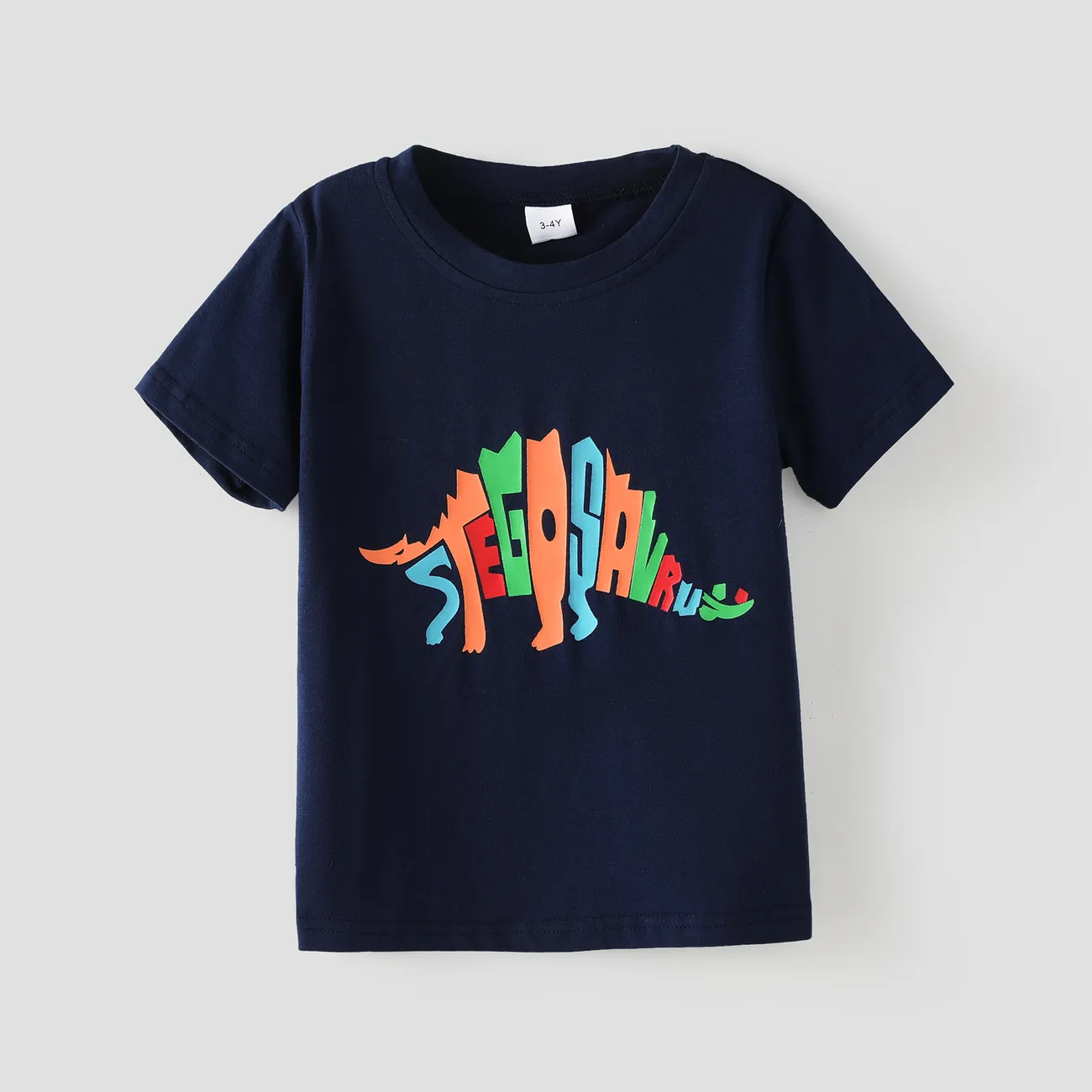 2pcs Toddler Boy Playful Dinosaur Print Short-sleeve Tee and Shorts Set Deep Blue big image 1