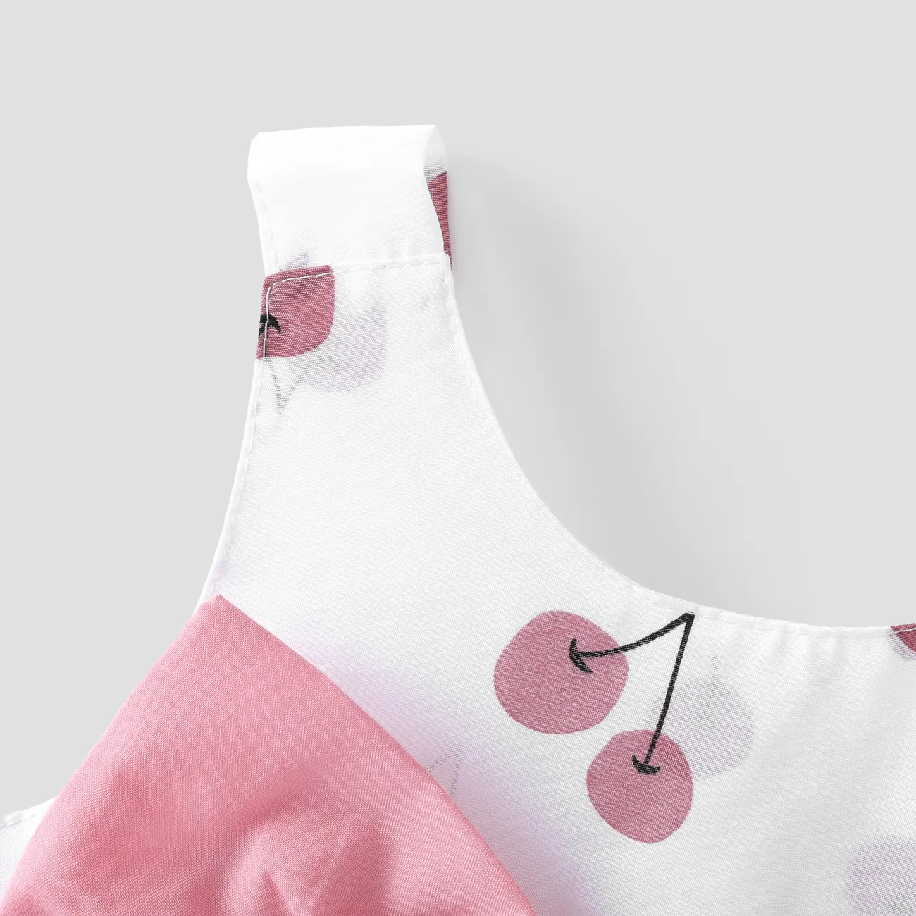 2pcs Cherry Print Bowknot Decor Sleeveless Baby Set Pink big image 1