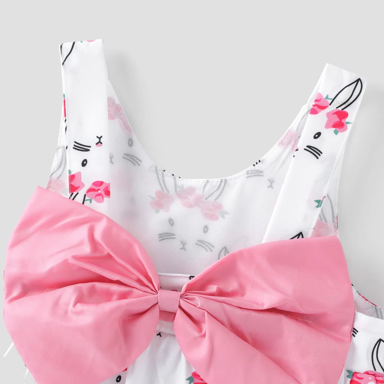 2pcs Baby Girl Bow Front Pretty Rabbit Print Tank Dress & Hat Set Pink big image 1