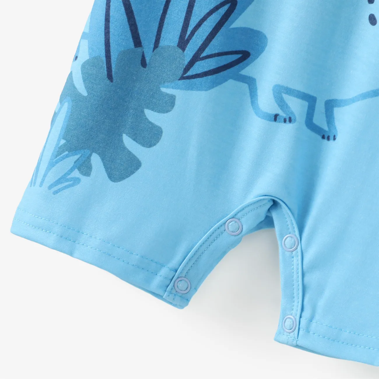 Baby Boy Stripe/Dinosaur Print Short-sleeve Romper Light Blue big image 1