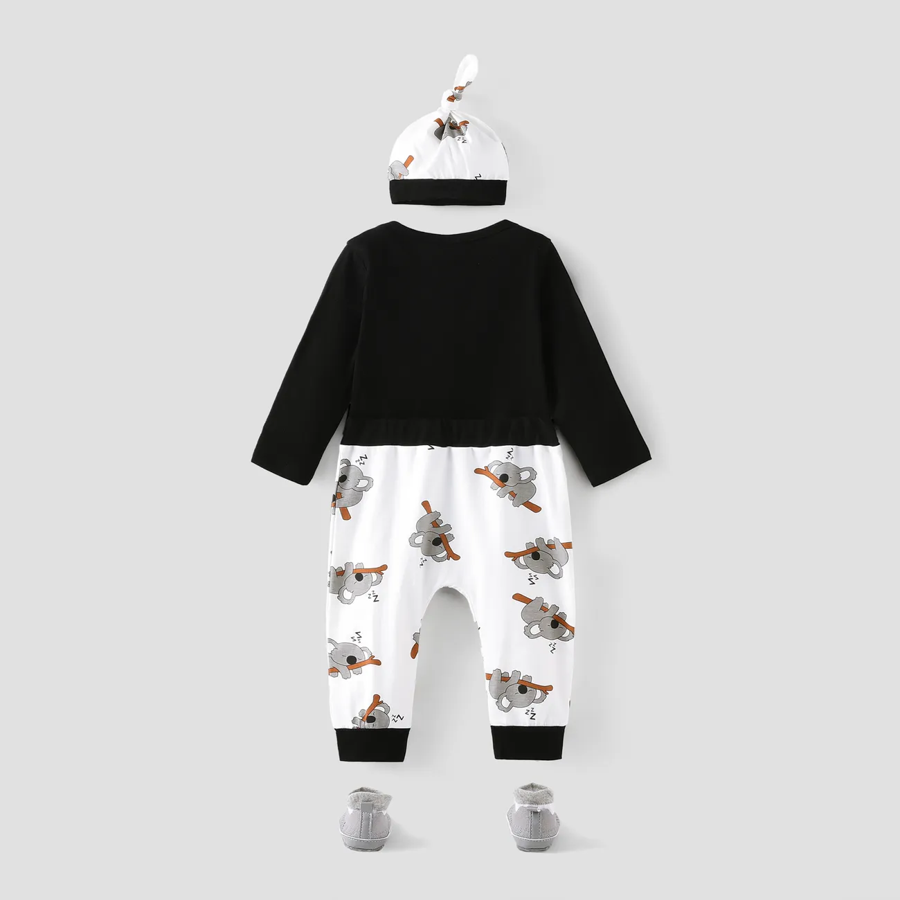 3pcs Baby Boy/Girl 95% Cotton Long-sleeve Koala Print Romper and Pants with Hat Set White big image 1