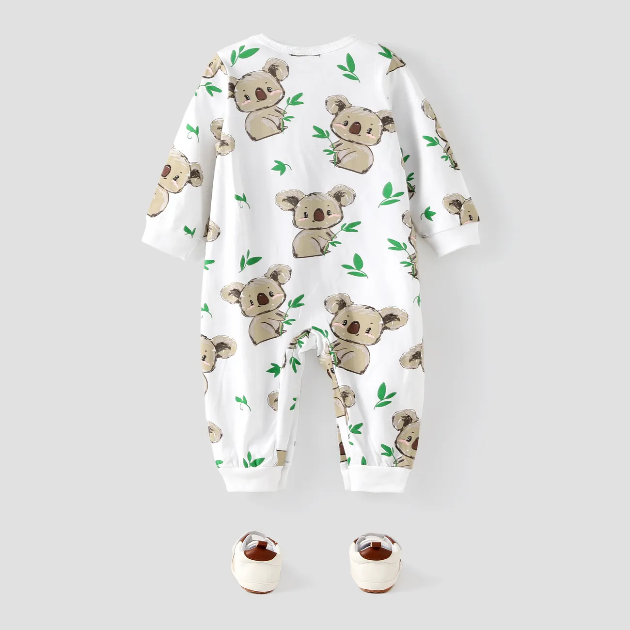 100% Cotton Koala Print Long-sleeve Baby Jumpsuit White big image 1
