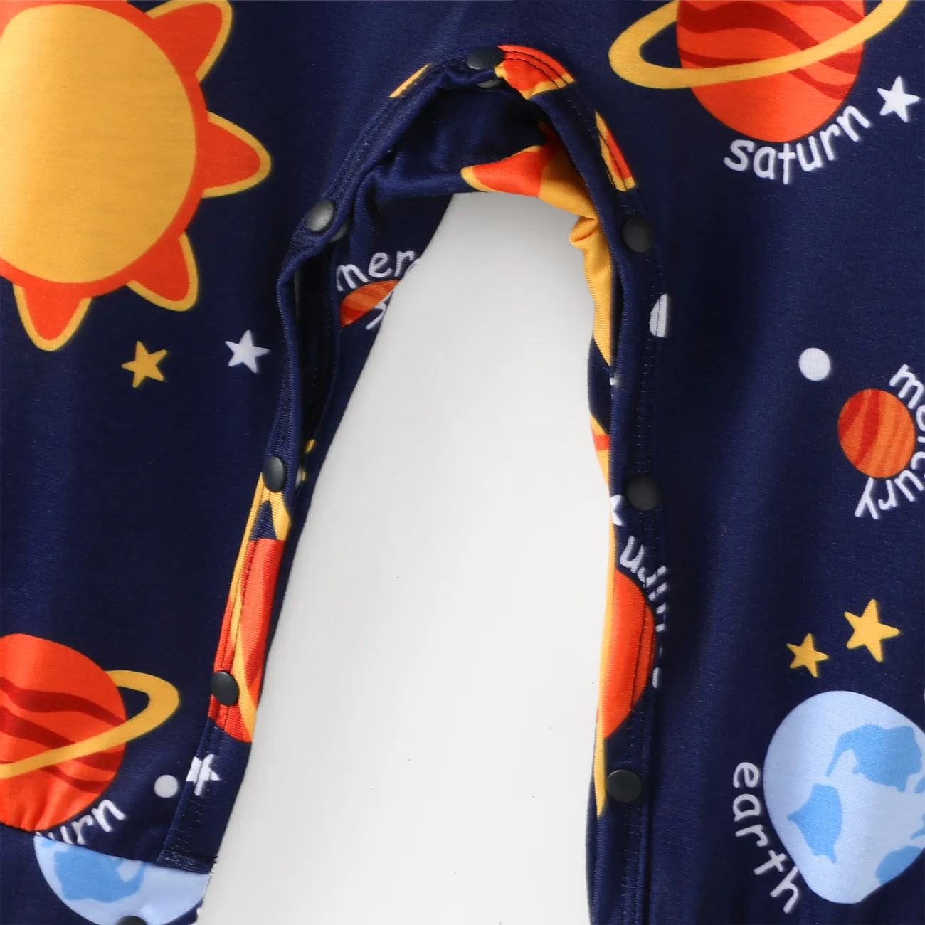 Baby Boy All Over Solar System Planets and Letter Print Dark Blue Long-sleeve Jumpsuit Deep Blue big image 1