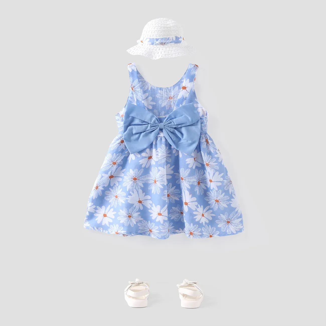 2 Stück Kleinkinder Mädchen Süß Große Blume Kleider blau big image 1