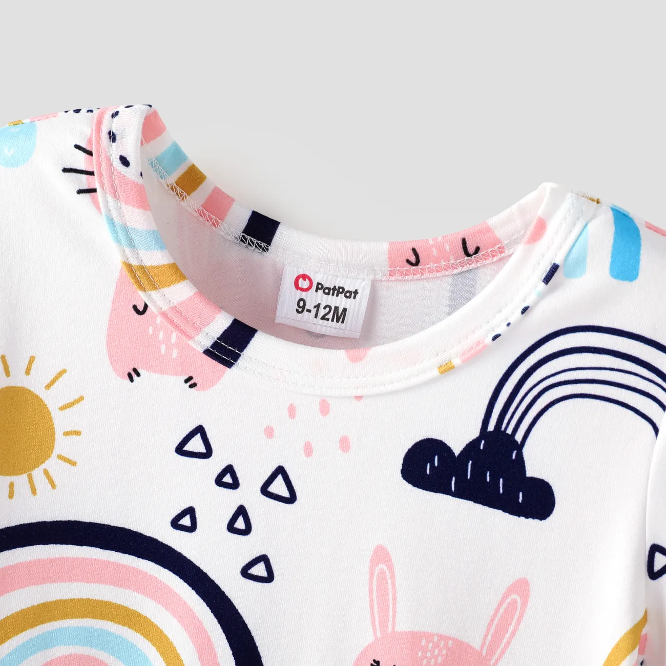 Baby Girl Rabbit Print Short-sleeve Romper Color block big image 1