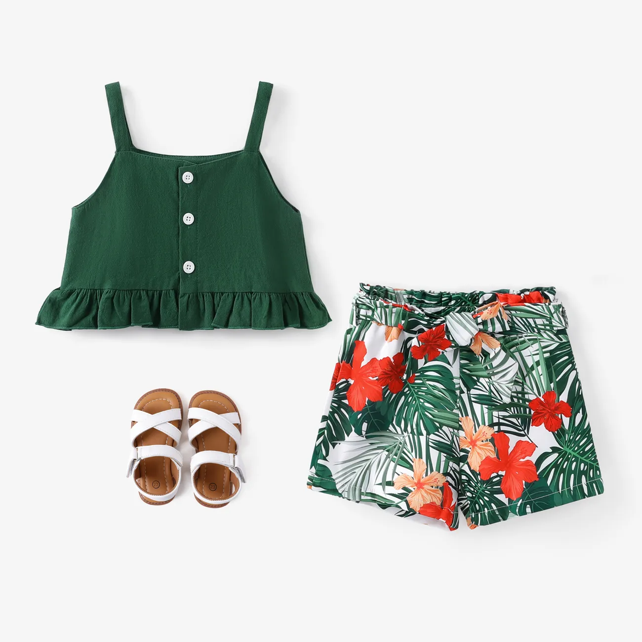 2 unidades Niño pequeño Chica Camiseta sin mangas A la moda Plantas y flores tropicales conjuntos de chaleco Verde big image 1