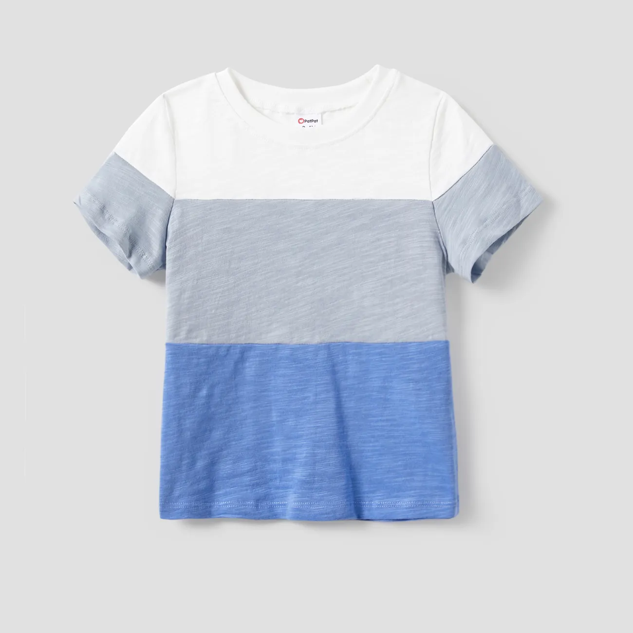 Family Matching Sets Color Block Tee and A-line Tank Dress with Drawstring, Pockets and Buttons  Blue big image 1