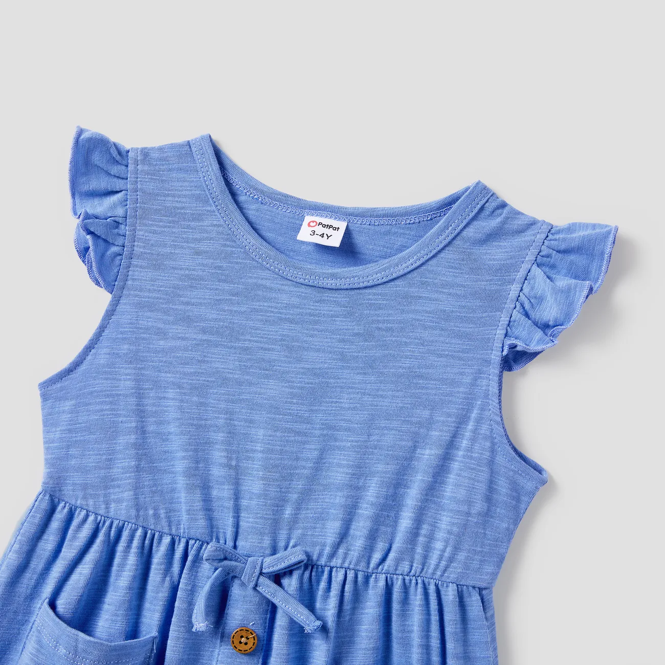Family Matching Sets Color Block Tee and A-line Tank Dress with Drawstring, Pockets and Buttons  Blue big image 1