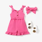 2pcs Baby Girl Ruffled Jumpsuit with Headband Pink