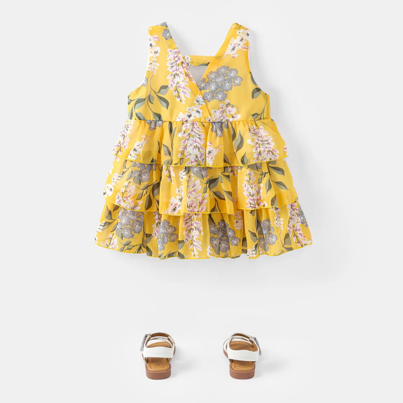 Baby / Toddler Girl Pretty Floral Print Layered Dresses Yellow big image 1