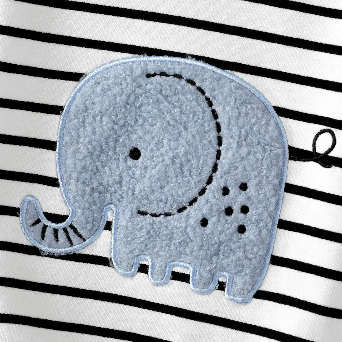 2pcs Baby Boy 95% Cotton Long-sleeve Elephant Embroidered Striped Sweatshirt & Denim Jeans Set DENIMBLUE big image 1