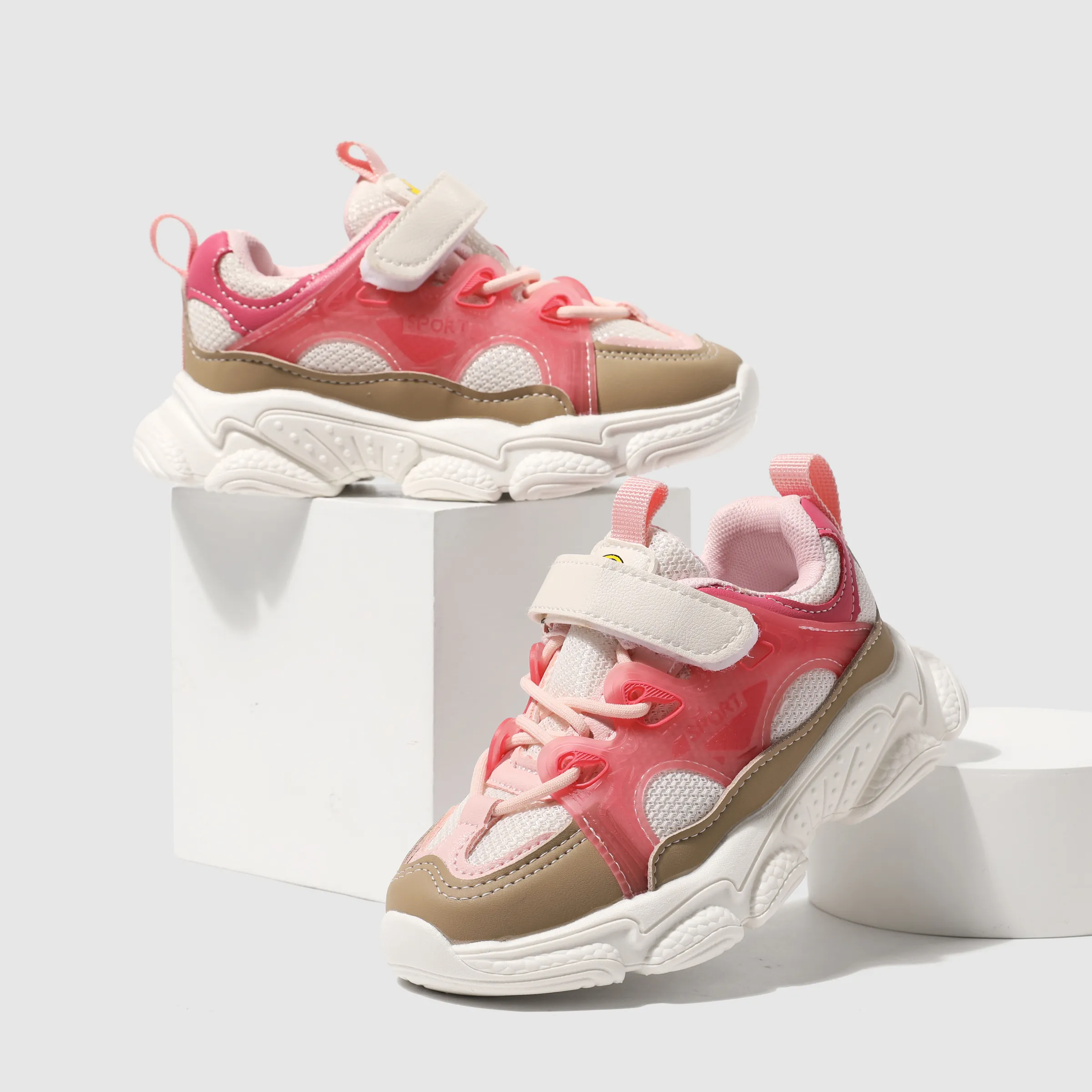 Toddler/Kids Sneakers Fabric Stitching Mesh Sports Shoes Pink